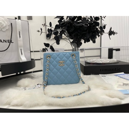 Chanel mini-schoudertas Kaviaar kalfsleer & goudkleurig metaal AS3176 blauw