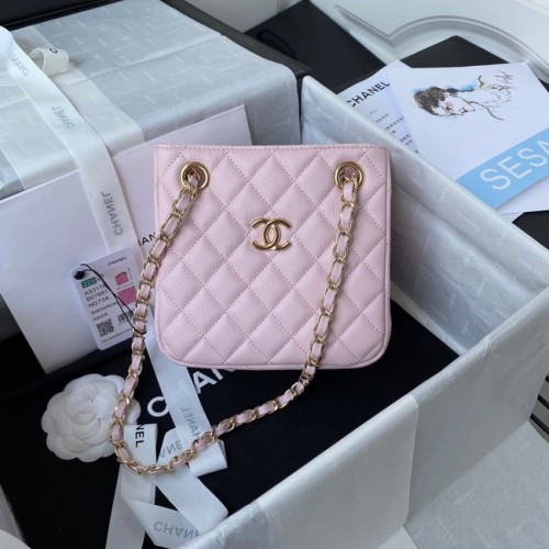 Chanel mini-schoudertas Kaviaar kalfsleer & goudkleurig metaal AS3176 roze