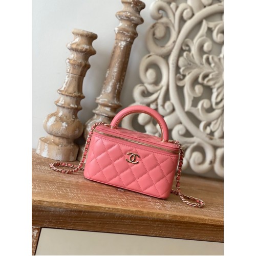 Chanel mini Schoudertas Lamsleer Goudkleurig Metaal 81208 roze