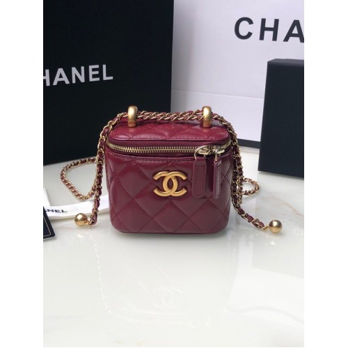 Chanel mini-schoudertas Lamsleer Goudkleurig metaal AP2292 Bordeauxrood