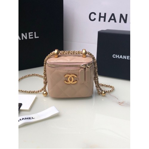 Chanel mini Schoudertas Lamsleer Goudkleurig Metaal AP2292 roze