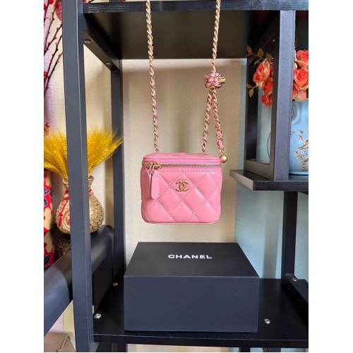 Chanel mini Schoudertas Lamsleer Goudkleurig Metaal AP2929 roze