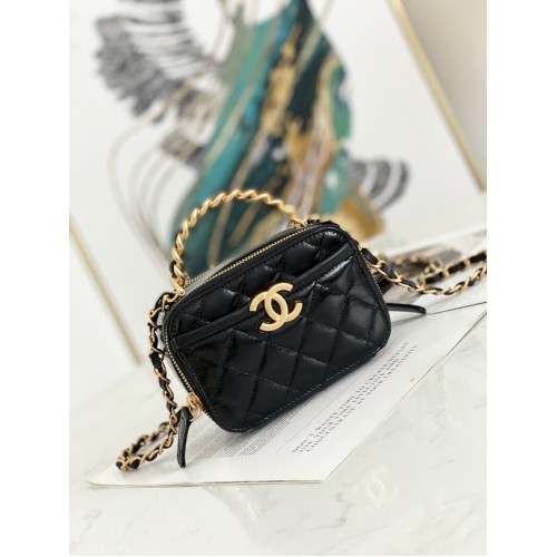 Chanel mini Schoudertas Lamsleer Goudkleurig Metaal AS2178 zwart