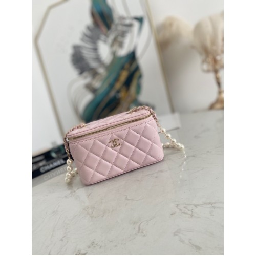 Chanel mini-schoudertas Imitatieparels van lamsleer Goudkleurig metaal AS91192 roze