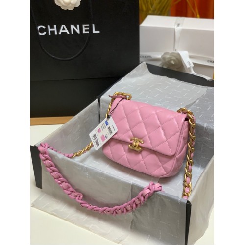 Chanel mini-schoudertas Lamsleer en goudkleurig metaal AS3205 roze