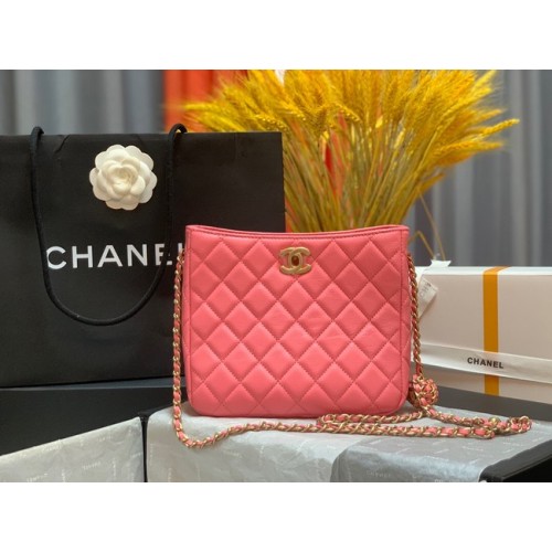 Chanel mini-schoudertas Lamsleer en goudkleurig metaal AS3259 roze