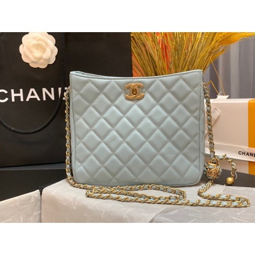 Chanel mini-schoudertas Lamsleer en goudkleurig metaal AS3259 hemelsblauw