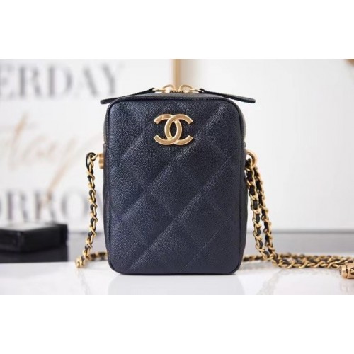 Chanel mini schoudertas generfd kalfsleer AS2857 zwart