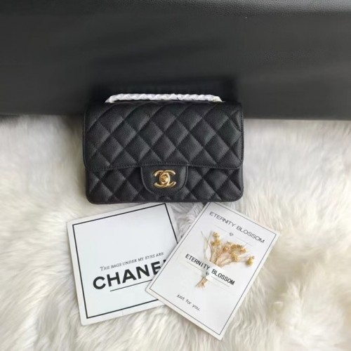 Chanel mini flap bag Kaviaar kalfsleer en goudkleurig metaal A1116 zwart