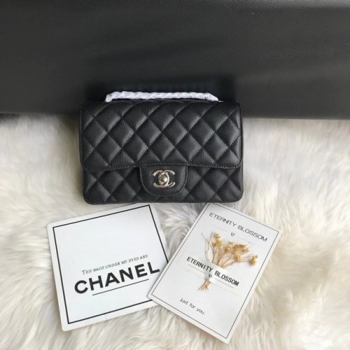 Chanel mini flap bag Kaviaar kalfsleer en zilverkleurig metaal A1116 zwart