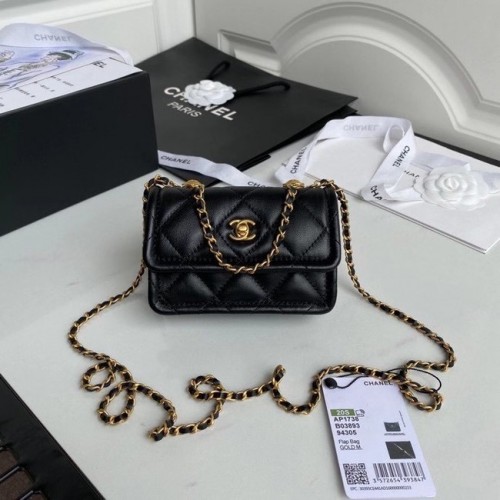 Chanel mini flap bag Schaapsleer Goudkleurig Metaal AP1738 zwart