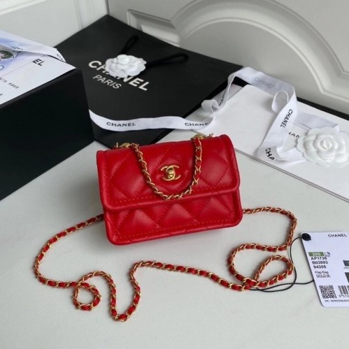Chanel mini flap bag Schaapsleer Goudkleurig Metaal AP1738 rood