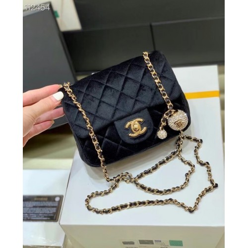Chanel mini flap bag met fluweel strass goudkleurig metaal AS1786 zwart