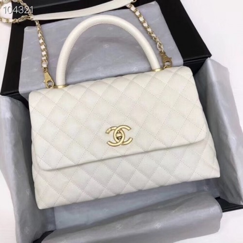 Chanel originele Caviar lederen flap tas bovenhandvat A92292 wit & goudkleurig metaal
