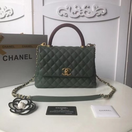 Chanel originele Caviar lederen flap tas bovenhandvat A92991 Zwartachtig groen