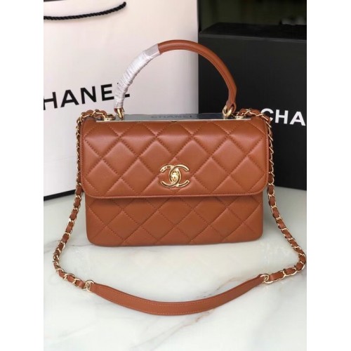 Chanel originele lamsleren kleptas AS92236 bruin & goudkleurig metaal