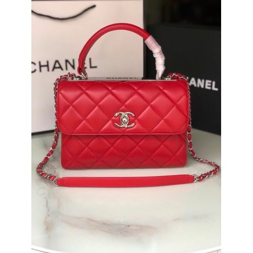 Chanel originele lamsleren kleptas AS92236 rood-zilverkleurig metaal