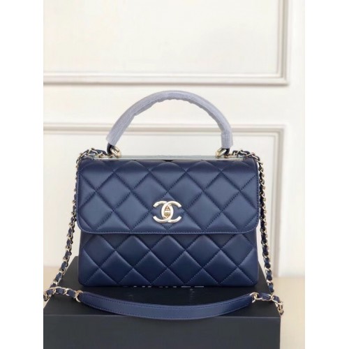 Chanel originele lamsleren kleptas AS92236 koningsblauw & goudkleurig metaal