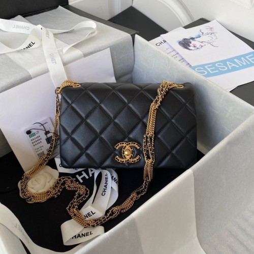 Chanel kleine FLAP BAG Lamsleer goudkleurig metaal AS3386 zwart