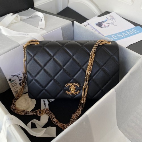 Chanel kleine FLAP BAG Lamsleer goudkleurig metaal AS3387 zwart