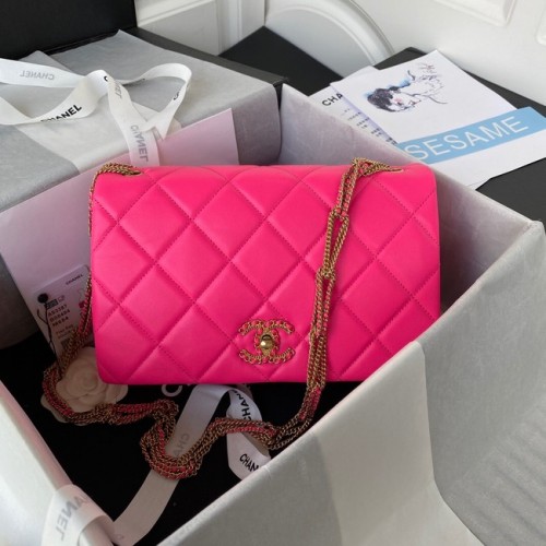 Chanel kleine FLAP BAG Lamsleer Goudkleurig Metaal AS3387 roze