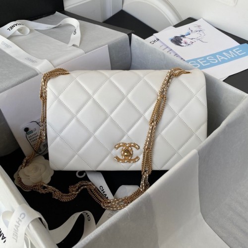 Chanel kleine FLAP BAG Lamsleer goudkleurig metaal AS3387 wit