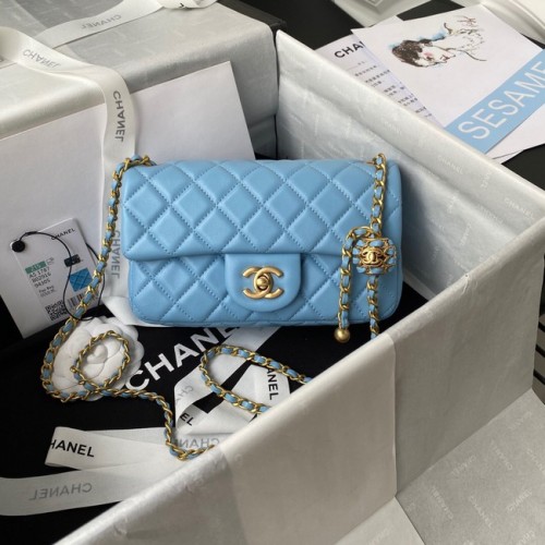 Chanel kleine Flap Bag Origineel Schapenleer AS1787 hemelsblauw