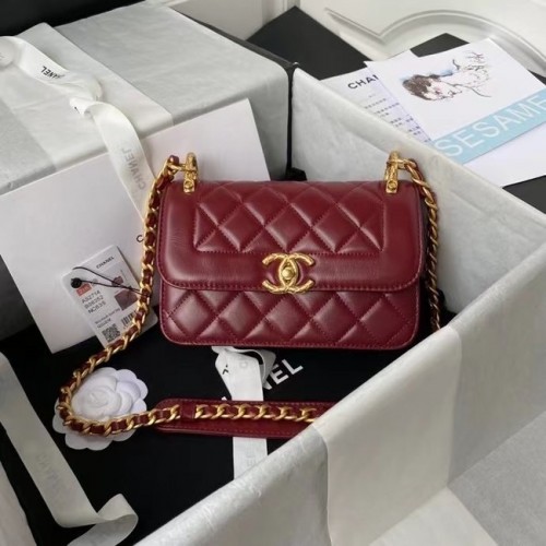 Chanel kleine Flap Schoudertas Origineel leer AS2714 Wine