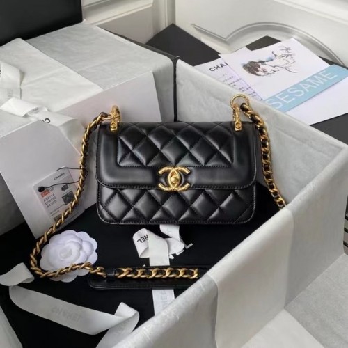 Chanel Small Flap Shoulder Bag Original leer AS2714 zwart