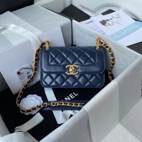 Chanel kleine Flap Schoudertas Origineel leer AS2714 blauw