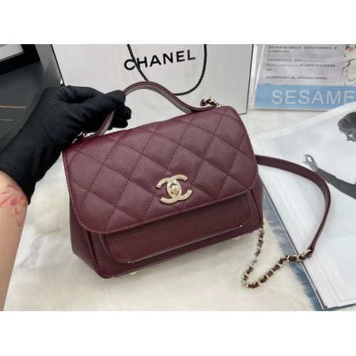 Chanel kleine flap bag Kalfsleer goudkleurig metaal A93749 bordeauxrood