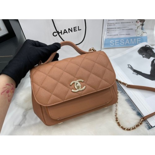 Chanel kleine flap bag Kalfsleer goudkleurig metaal A93749 bruin