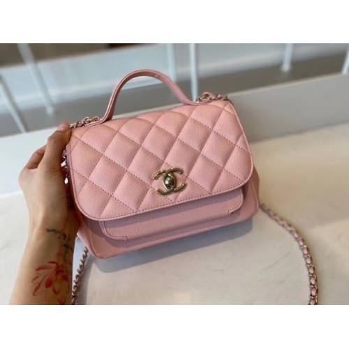 Chanel kleine flap bag Kalfsleer goudkleurig metaal A93749 roze