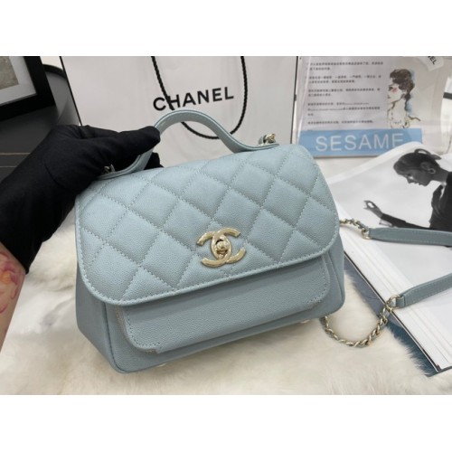 Chanel kleine flap bag Kalfsleer goudkleurig metaal A93749 hemelsblauw