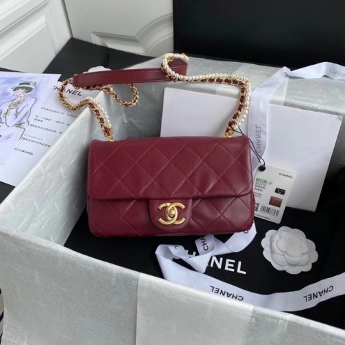 Chanel kleine flap bag Lamsleer Goudkleurig metaal AS2210 Burgundy