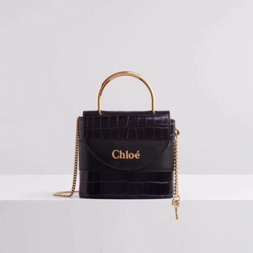 Chloe Original Crocodile skin Leather Top Handle Small Bag 3S030 zwart