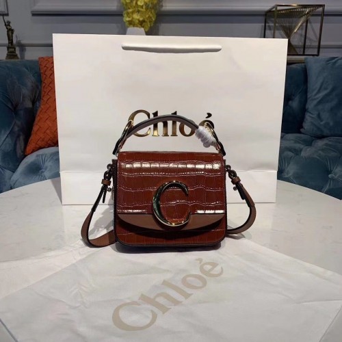 Chloe Original Crocodile skin Leather Top Handle Small Bag 3S030 bruin
