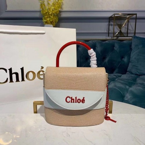 Chloe Small Aby Lock Chain Bag in reliëf hagediseffect op kalfsleer geitenleer 3S035 wit