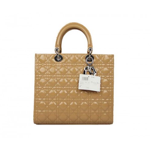 Heet Verkoop Christian Dior Patent Bags Grote Lady Dior Bag CAL44561 Abrikoos Zilver