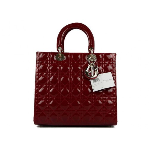 Christian Dior Patent Bags Grote Lady Dior-tas CAL44561 Wine Golden