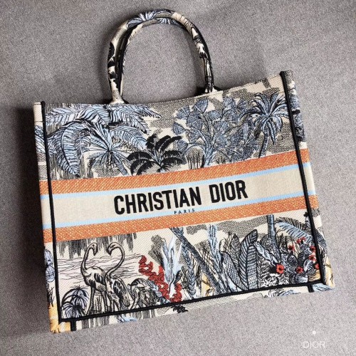DIOR BOOK DRAAGTAS VAN GEBORDUURD CANVAS C1286 Lichtgrijs