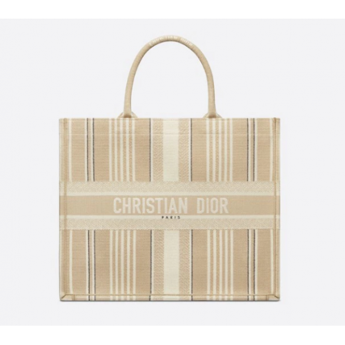 DIOR BOOK TOTE Beige strepenborduursel M1286Z