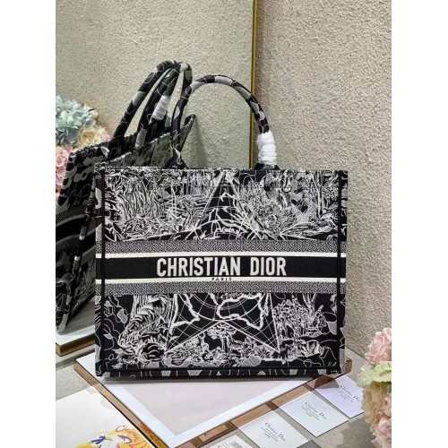 DIOR BOOK TOTE Geborduurde wereldbol in zwart en wit M1286ZR