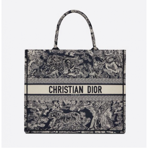 DIOR BOOK TOTE Blauw Toile de Jouy omgekeerd borduursel M1286ZR