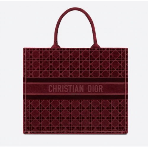 DIOR BOOK TOTE Burgundy Cannage geborduurd fluweel M1286Z
