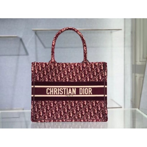 KLEINE DIOR BOOK TOTE Burgundy Dior Oblique geborduurd fluweel M1287Z