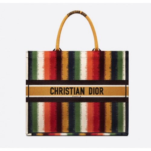DIOR BOOK TOTE Geborduurd veelkleurig D-strepen M1286Z