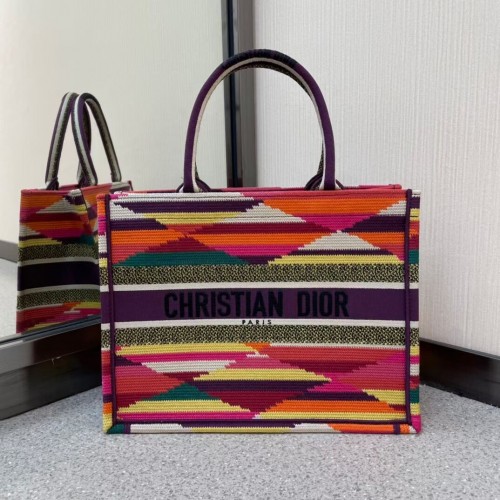 DIOR BOOK TOTE Geborduurd veelkleurig D-strepen M1287Z