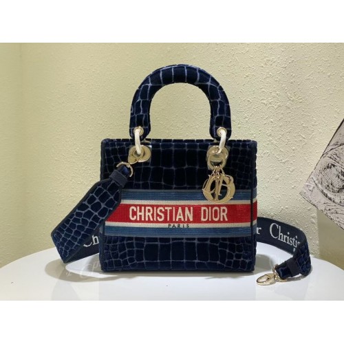 DIOR BOOK TOTE Fluwelen krokodilpatroon M2030 Donkerblauw