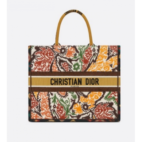 DIOR BOOK TOTE Geel veelkleurig Dior Paisley-borduursel M1286Z